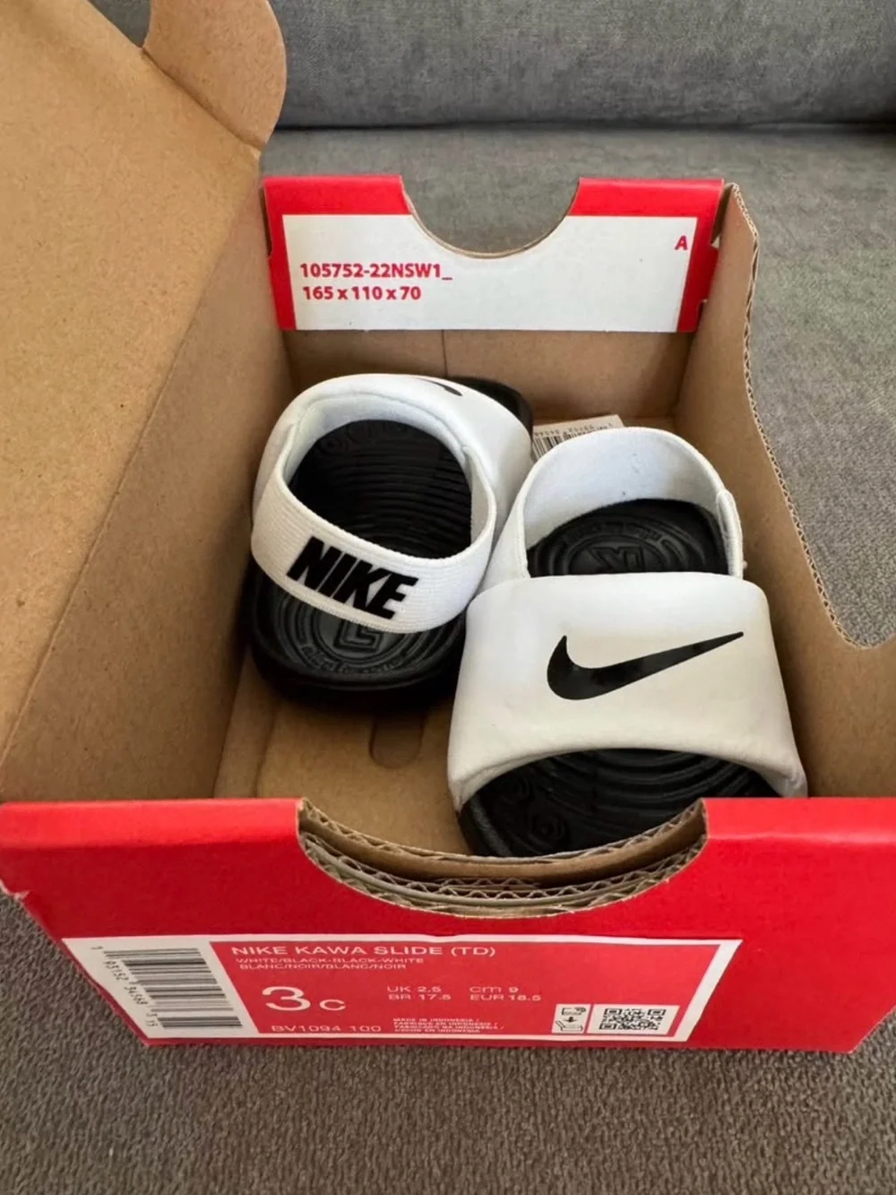 NEW! Nike Kids White and Black Slide Sandals